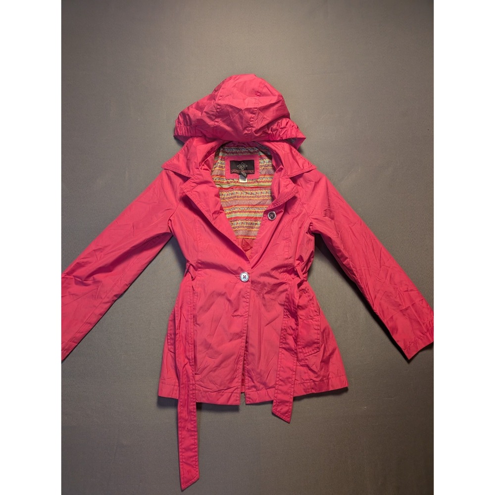 Weathertamer Windbreaker Jacket Girls M 10-12 Pink Lined Belted Button Front